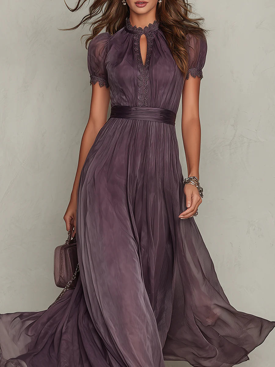 Agatha™ Chiffon Lace-Trim Maxi Dress