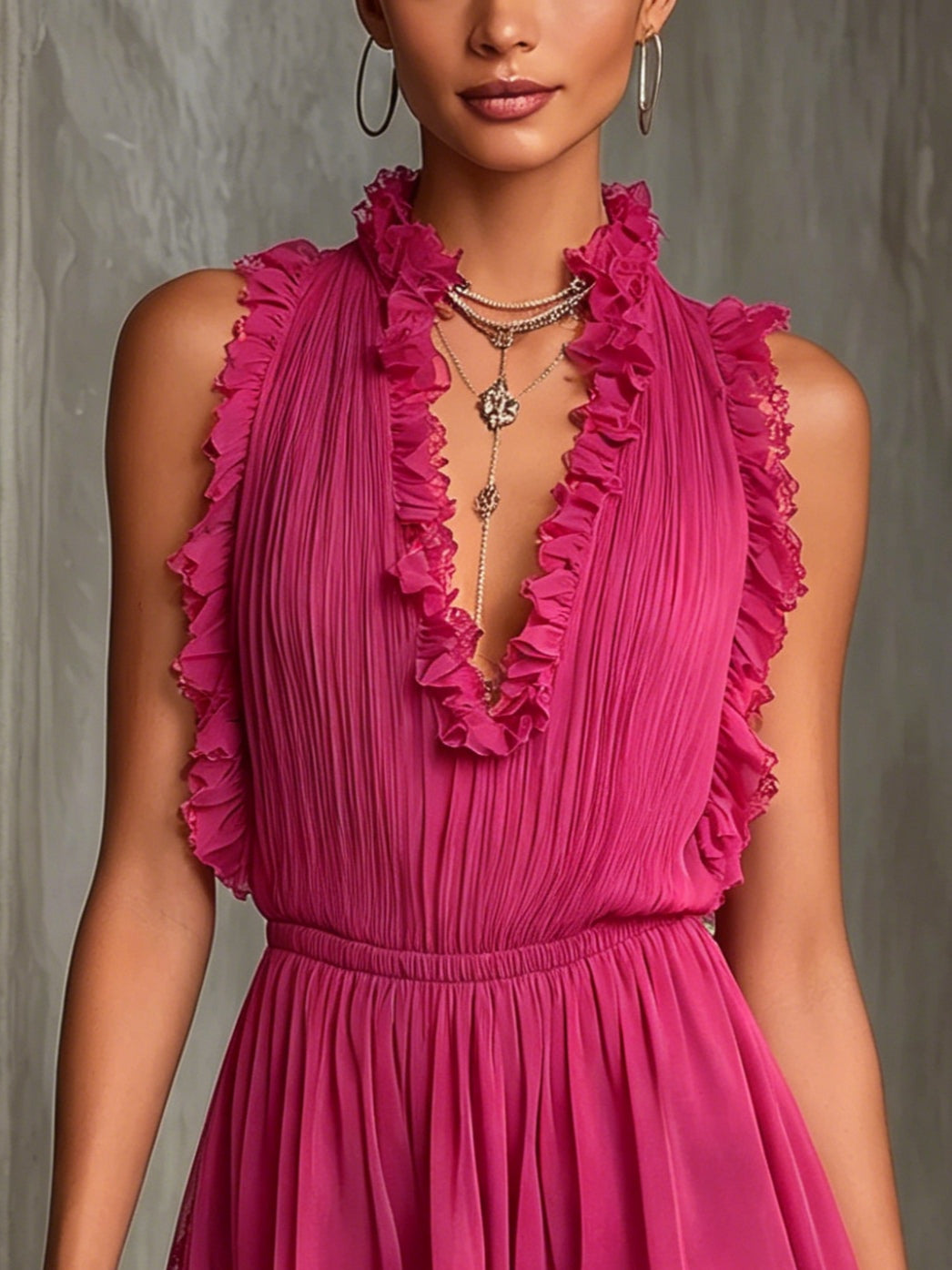 Georgette™ Ruffle Trim Chiffon Jumpsuit