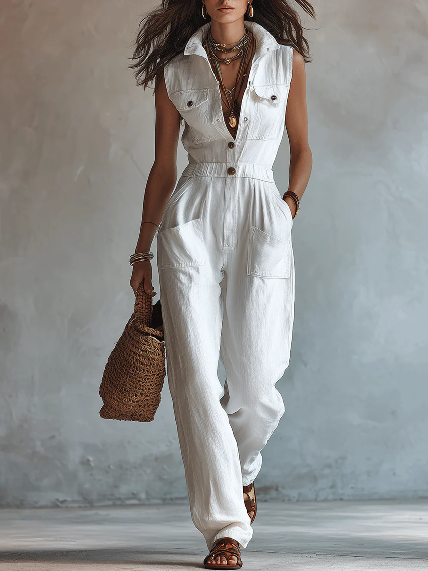 Gertrude™ White Sleeveless Jumpsuit