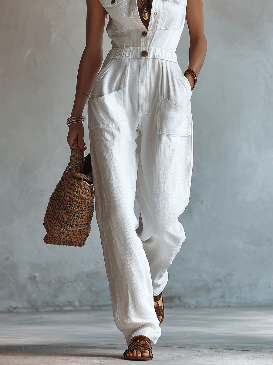 Gertrude™ White Sleeveless Jumpsuit