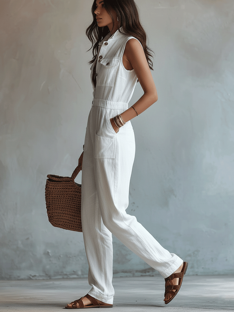 Gertrude™ White Sleeveless Jumpsuit