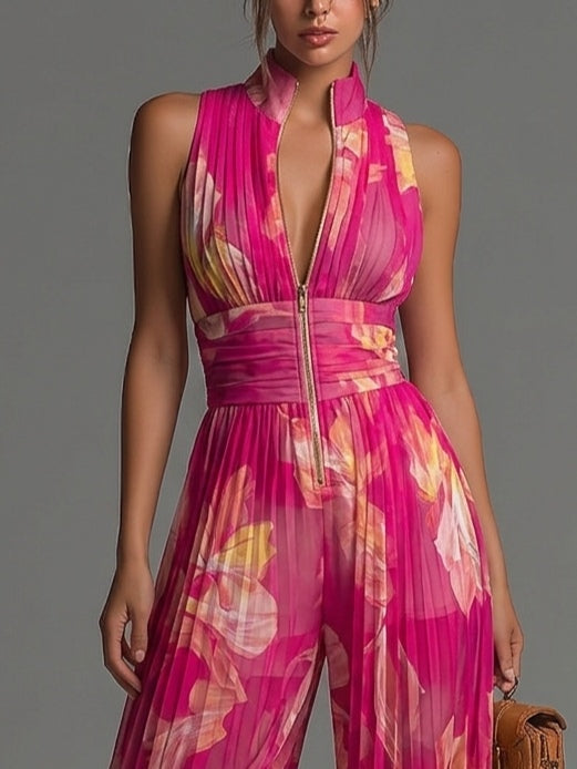 Eudora™ Fuchsia Floral Wide-Leg Jumpsuit