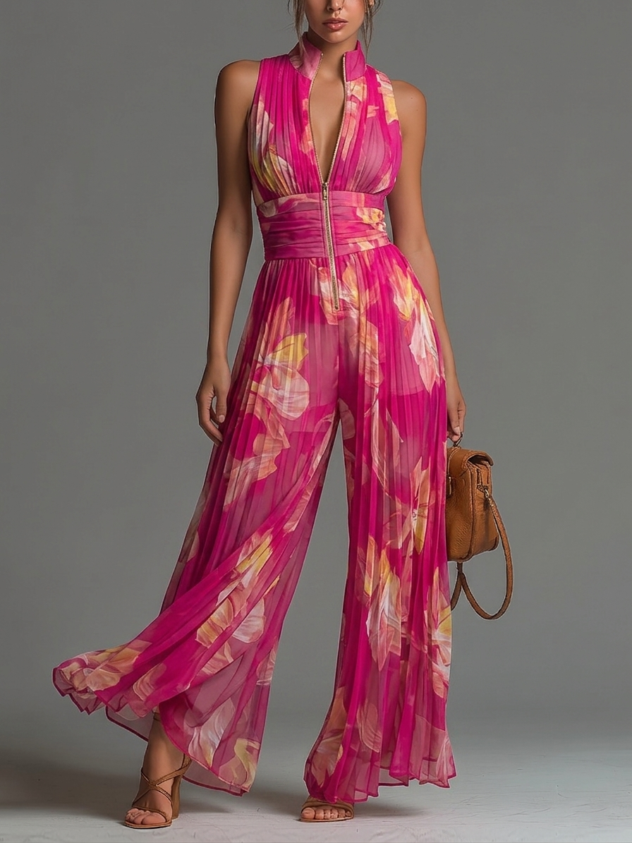 Eudora™ Fuchsia Floral Wide-Leg Jumpsuit