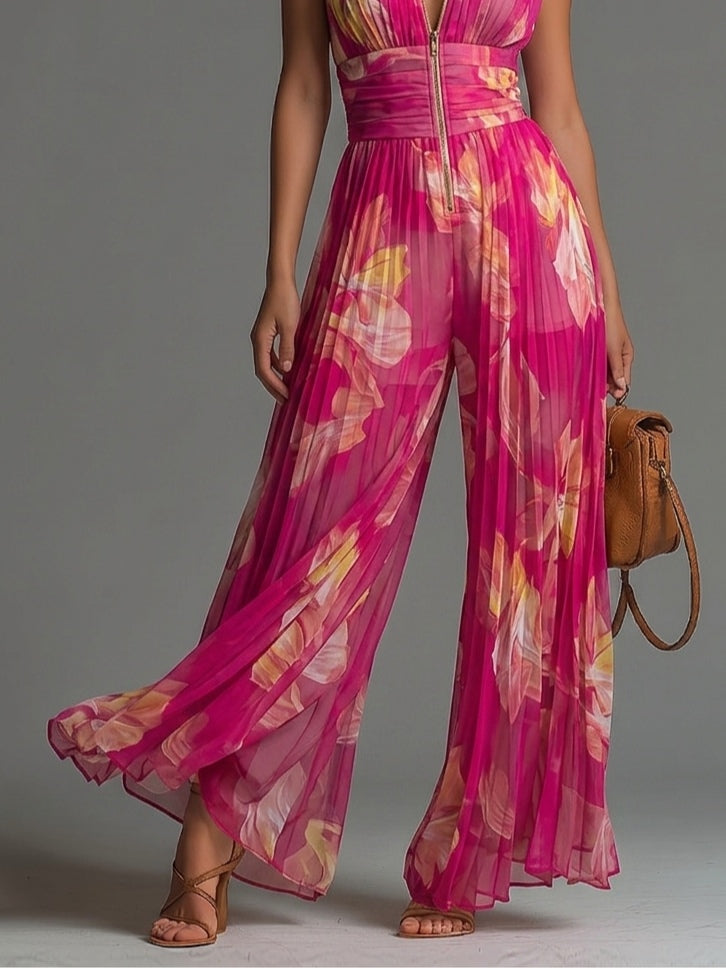 Eudora™ Fuchsia Floral Wide-Leg Jumpsuit