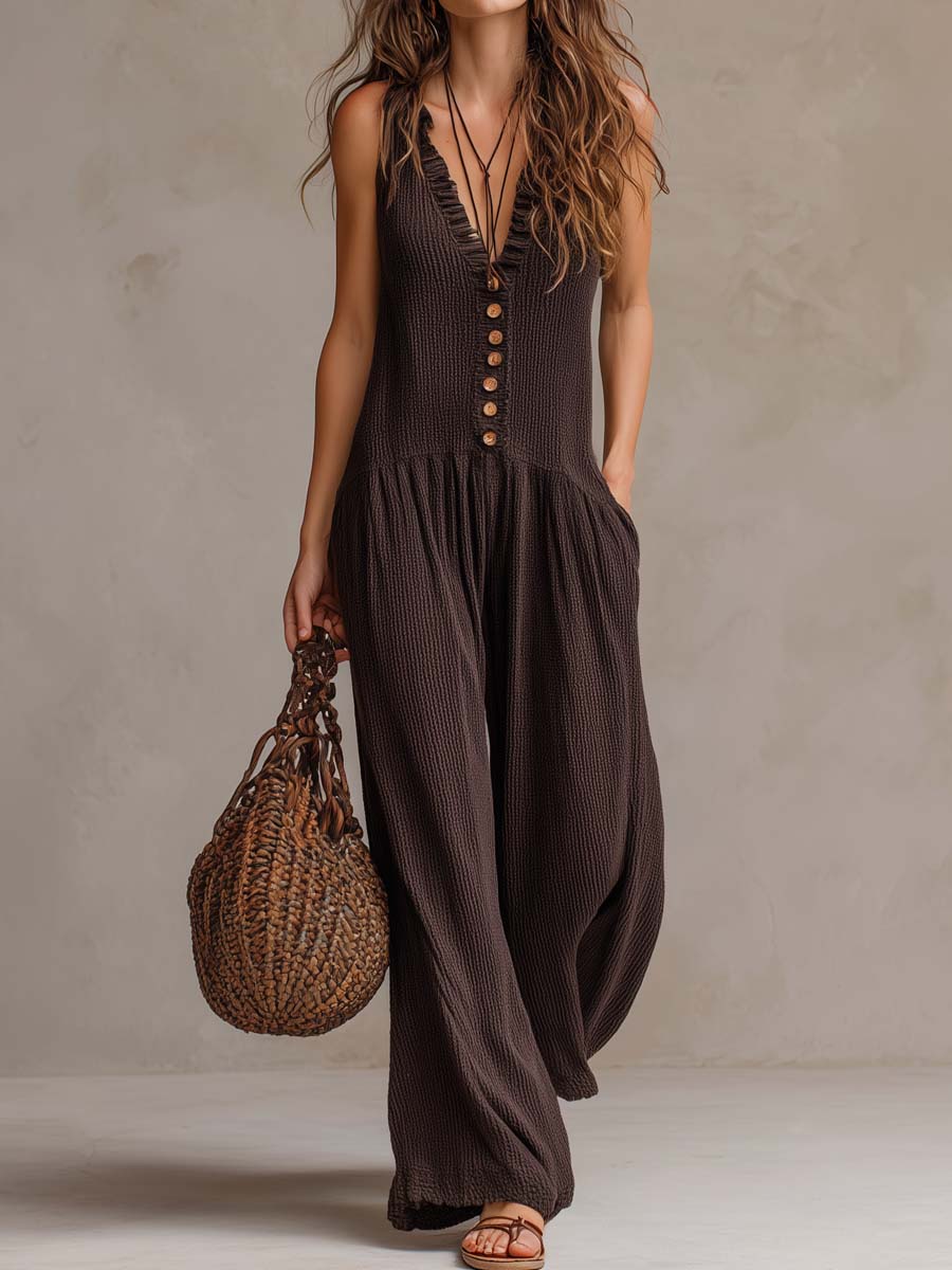 Glennis™ Ruffled V-Neck Wide-Leg Jumpsuit