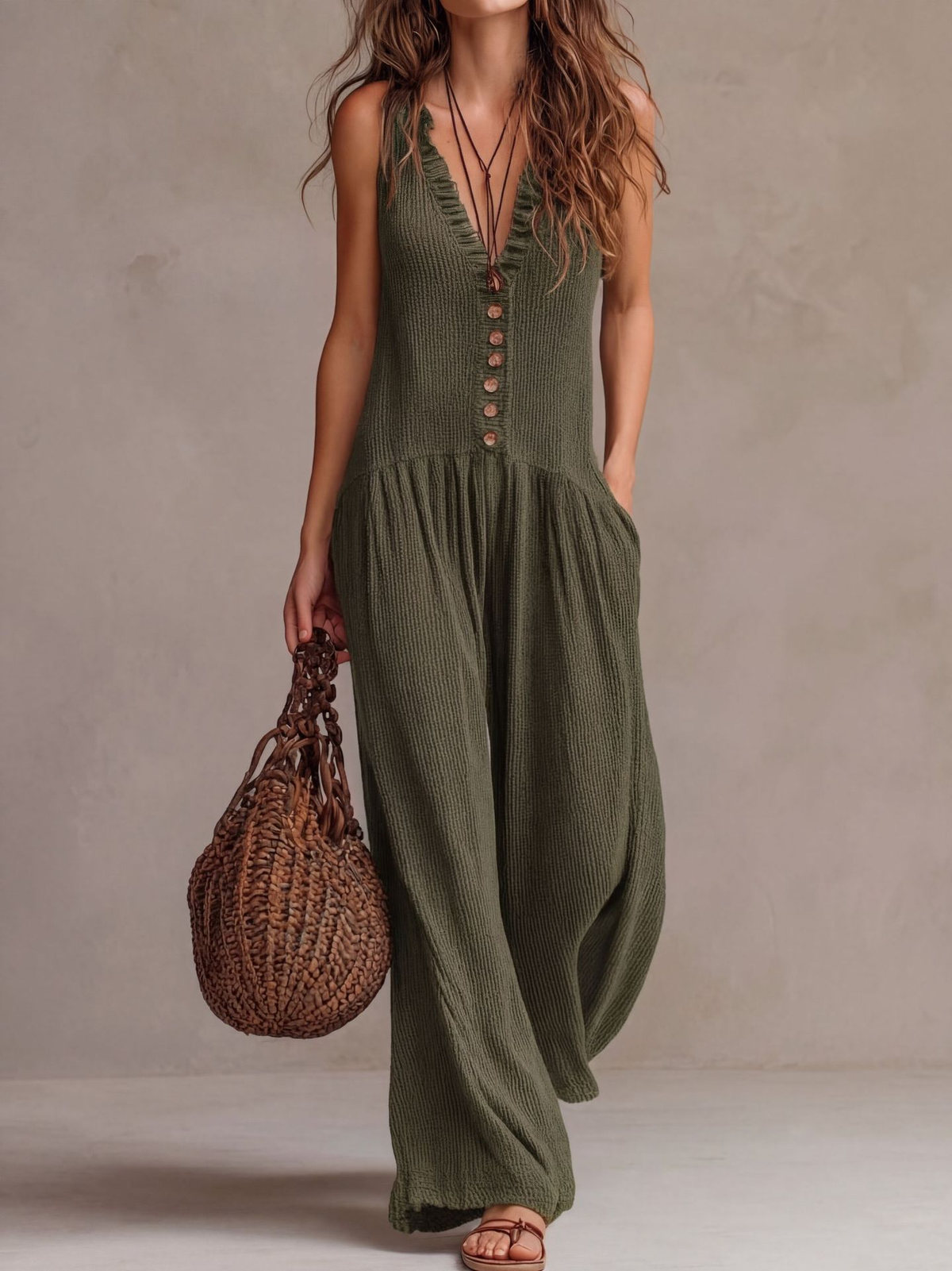 Glennis™ Ruffled V-Neck Wide-Leg Jumpsuit
