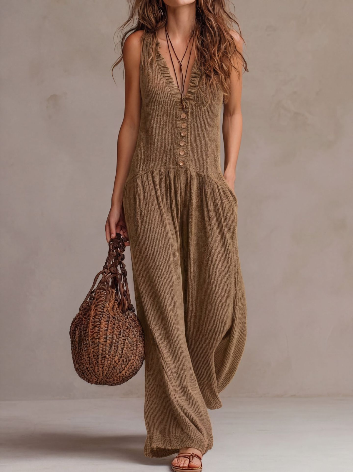 Glennis™ Ruffled V-Neck Wide-Leg Jumpsuit