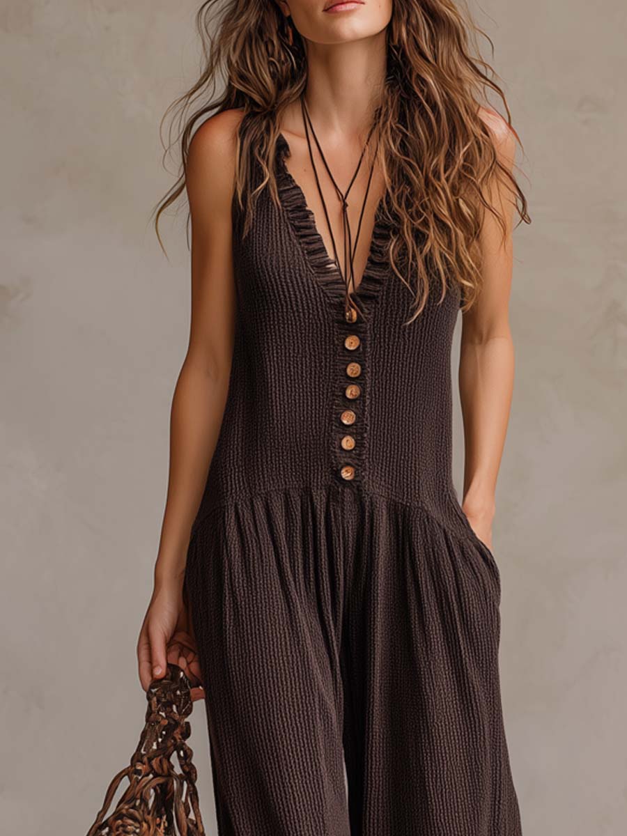Glennis™ Ruffled V-Neck Wide-Leg Jumpsuit
