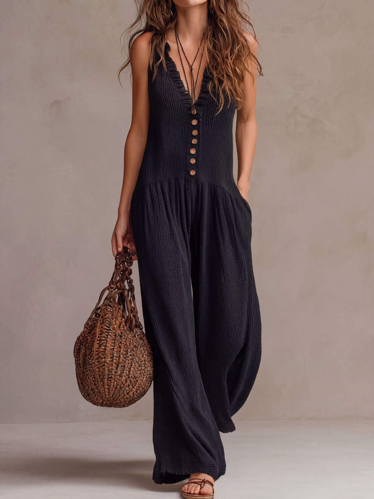 Glennis™ Ruffled V-Neck Wide-Leg Jumpsuit