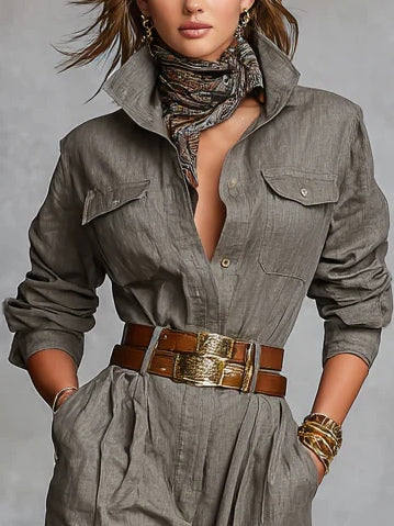 Everly™ Cotton Linen Shirt Jumpsuit