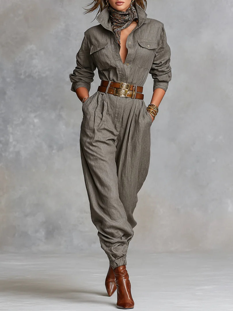 Everly™ Cotton Linen Shirt Jumpsuit
