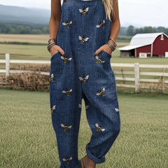 Phoebe™ Printed Wide-Leg Dungarees — Blue Bee Print
