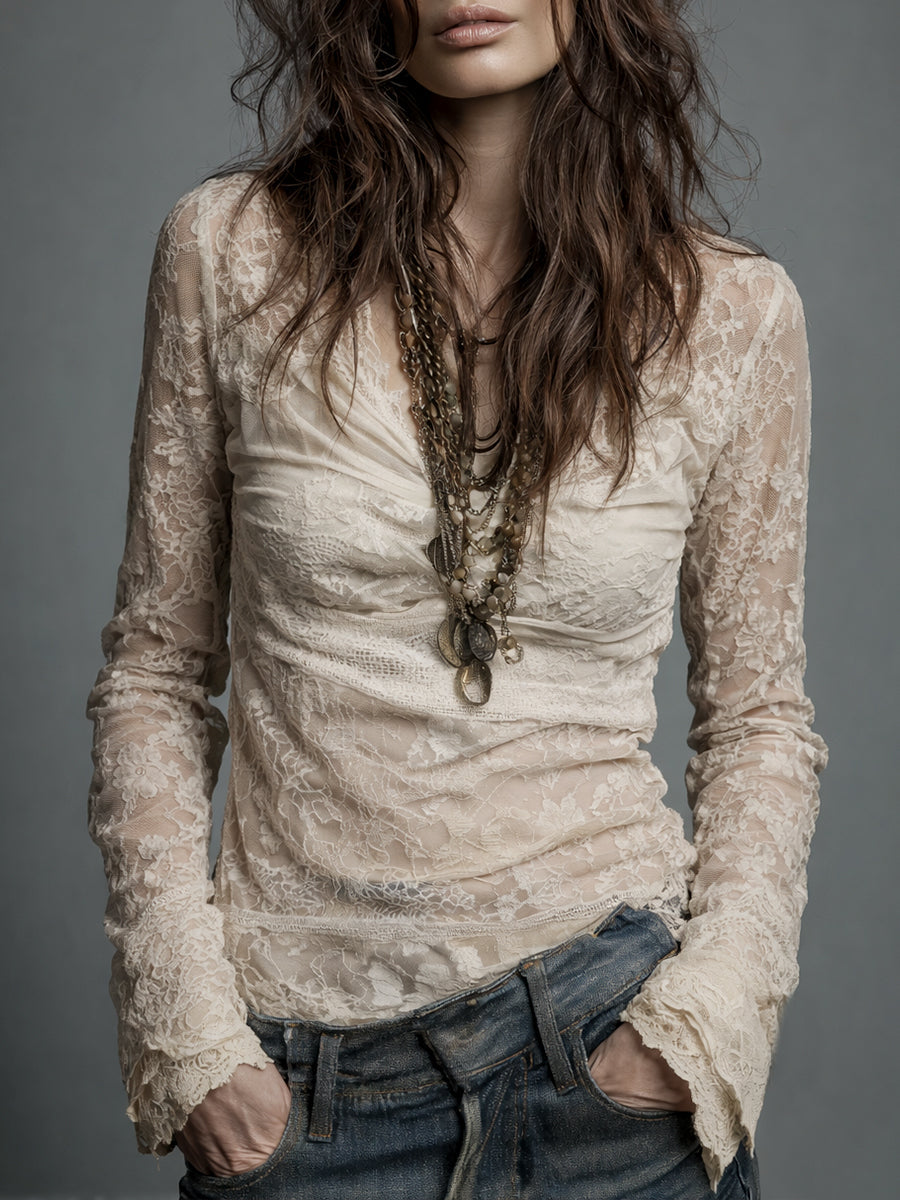 Oriana™ Cowl Neck Lace Blouse