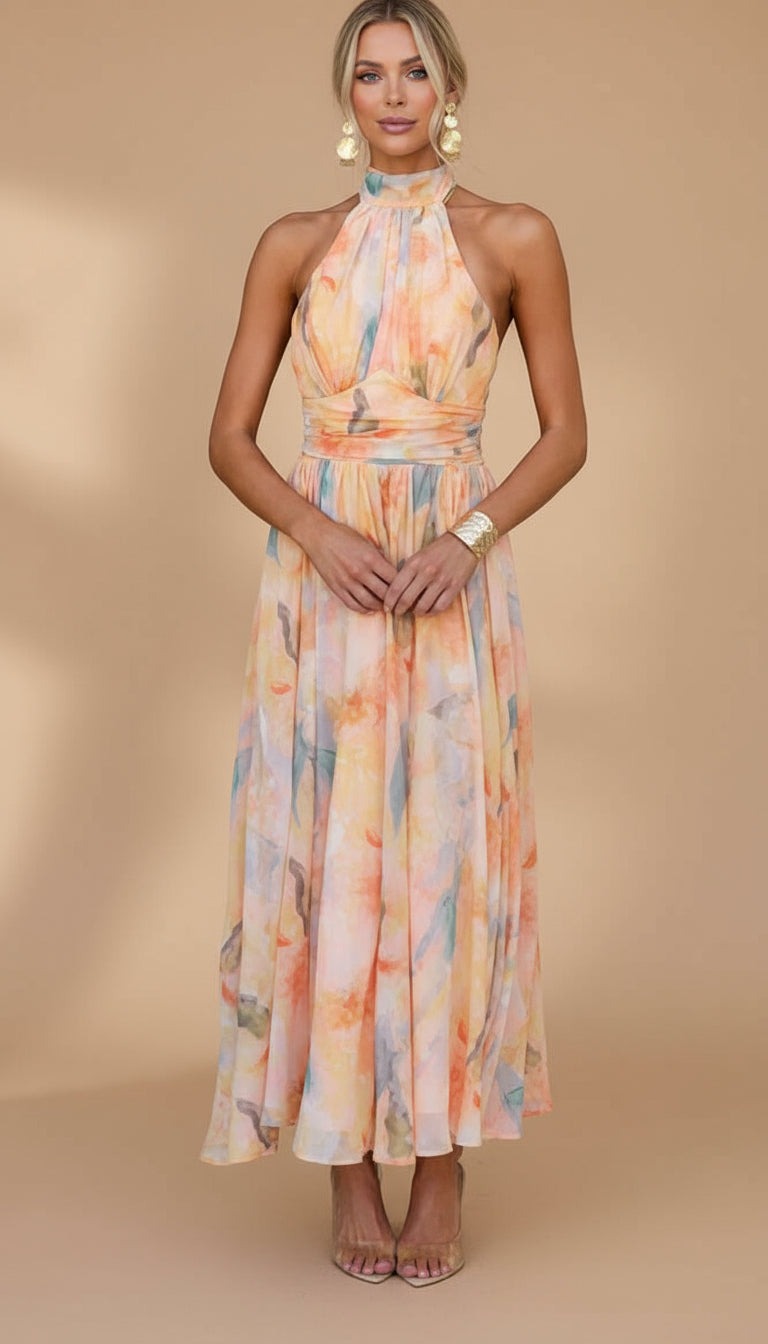 Alethea™ Peach Print Maxi Dress