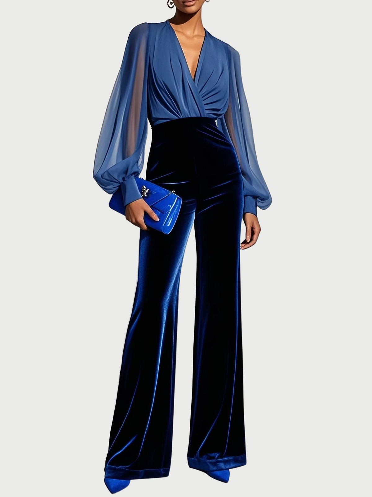 Esther™ Velvet Mesh-Sleeve Jumpsuit