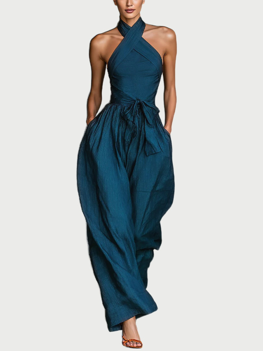 Etoile™ Cross Halter Wide-Leg Jumpsuit