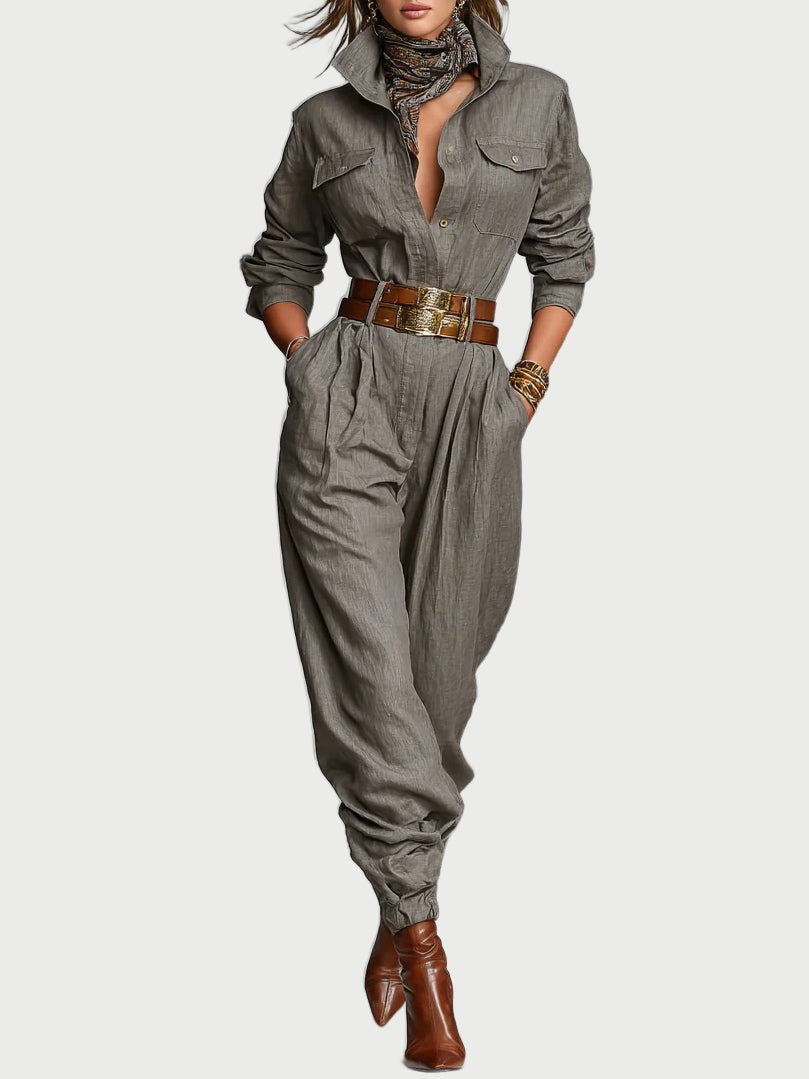 Everly™ Cotton Linen Shirt Jumpsuit