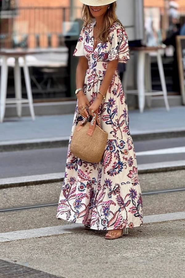 Aurora™ Floral Puff-Sleeve Maxi Dress