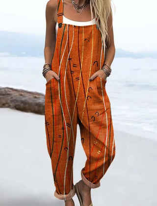 Phoebe™ Printed Wide-Leg Dungarees — Orange Line Print