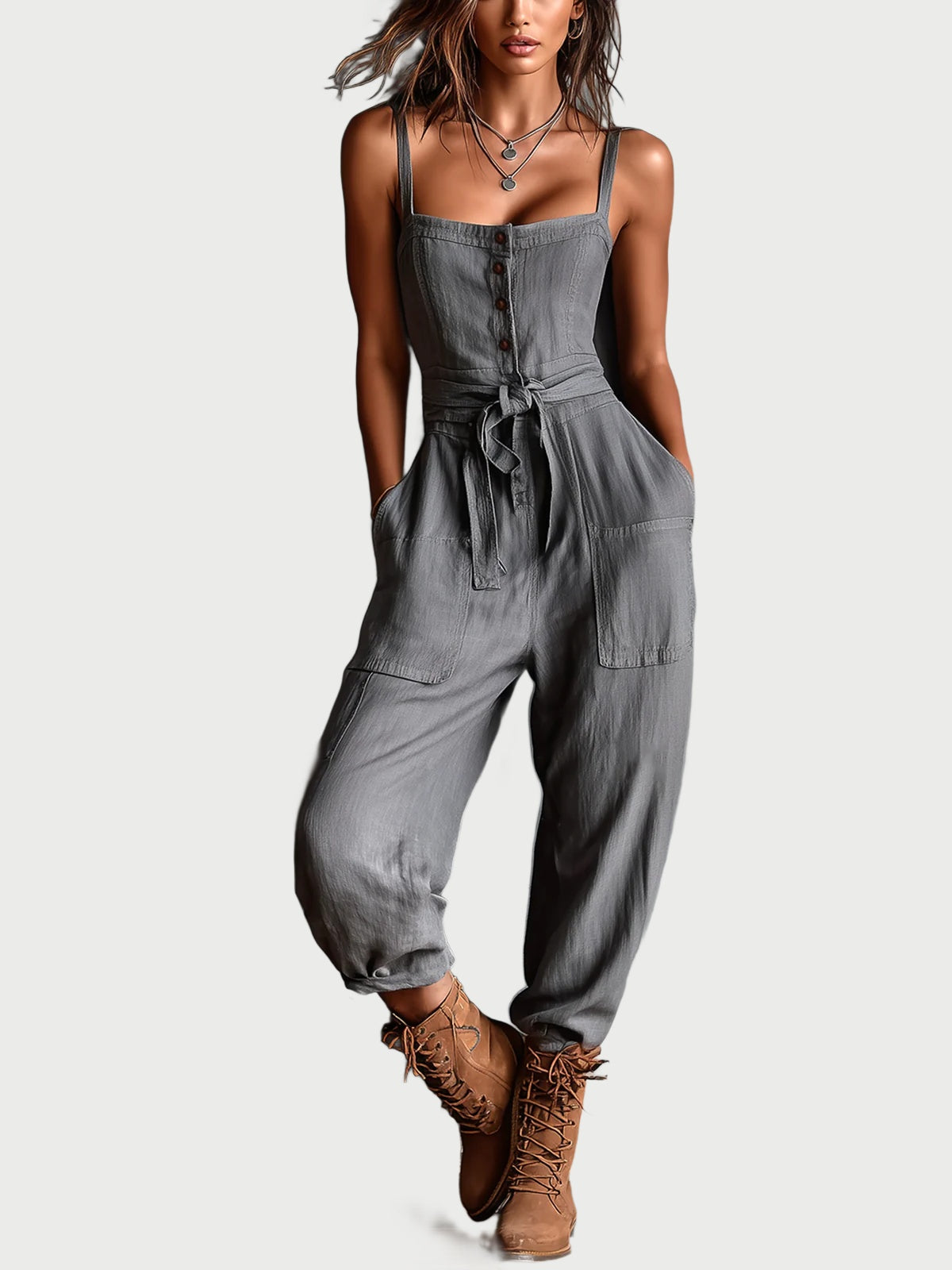 Fawn™ Belted Square-Neck Jumpsuit