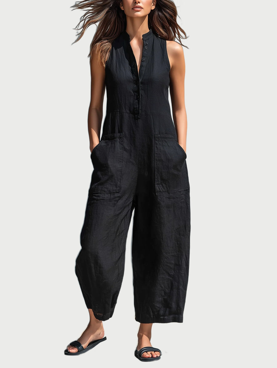 Geraldine™ Sleeveless Faux Linen Jumpsuit