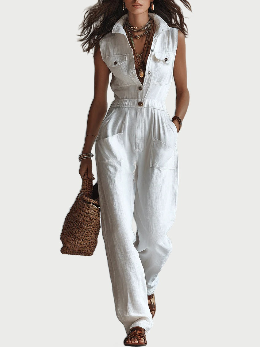 Gertrude™ White Sleeveless Jumpsuit