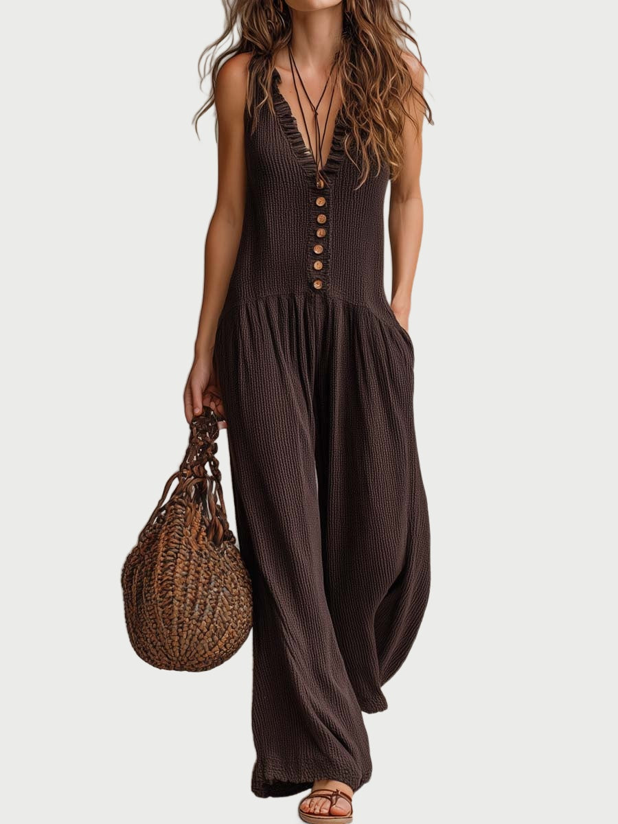 Glennis™ Ruffled V-Neck Wide-Leg Jumpsuit