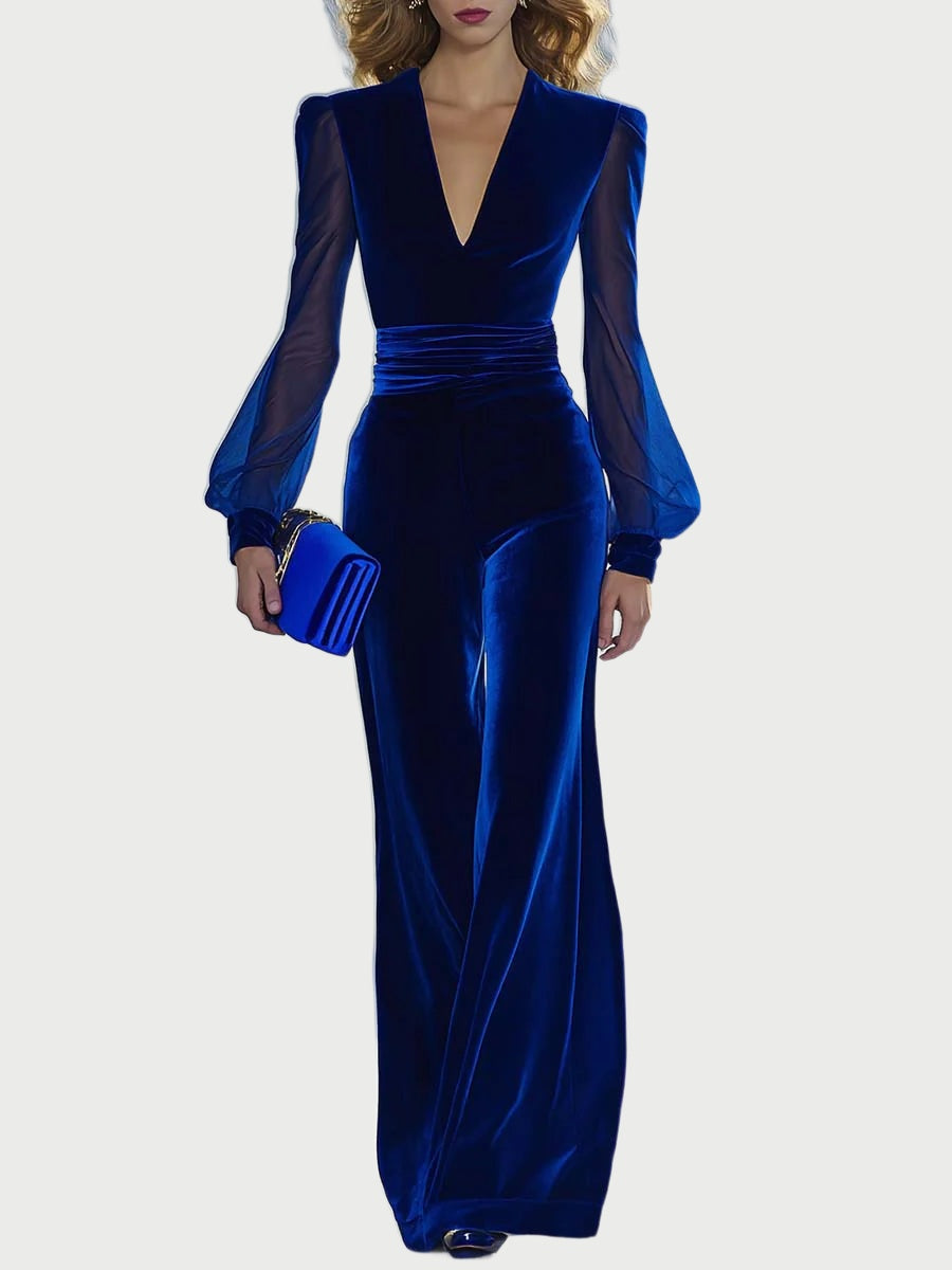 Gracelynn™ V-Neck Velvet Jumpsuit