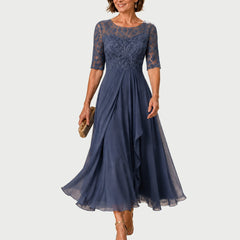Fitted-Bodice Layered Midi Dress