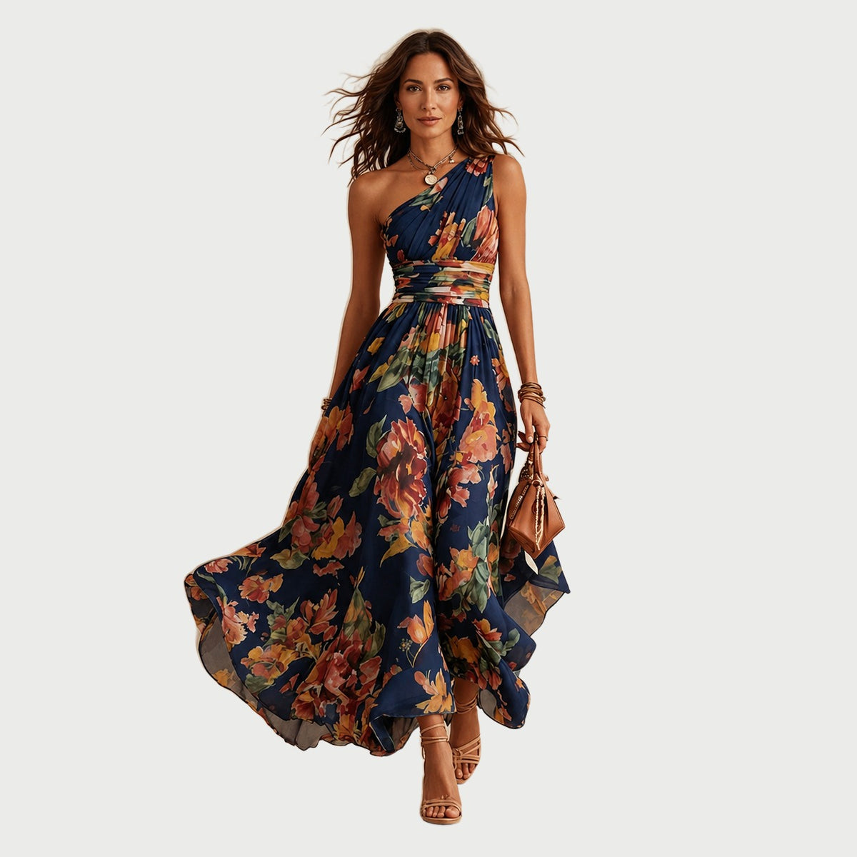 Watercolour Floral One-Shoulder Dress