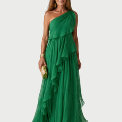 Ruffled One-Shoulder Dress With A Defined Waist