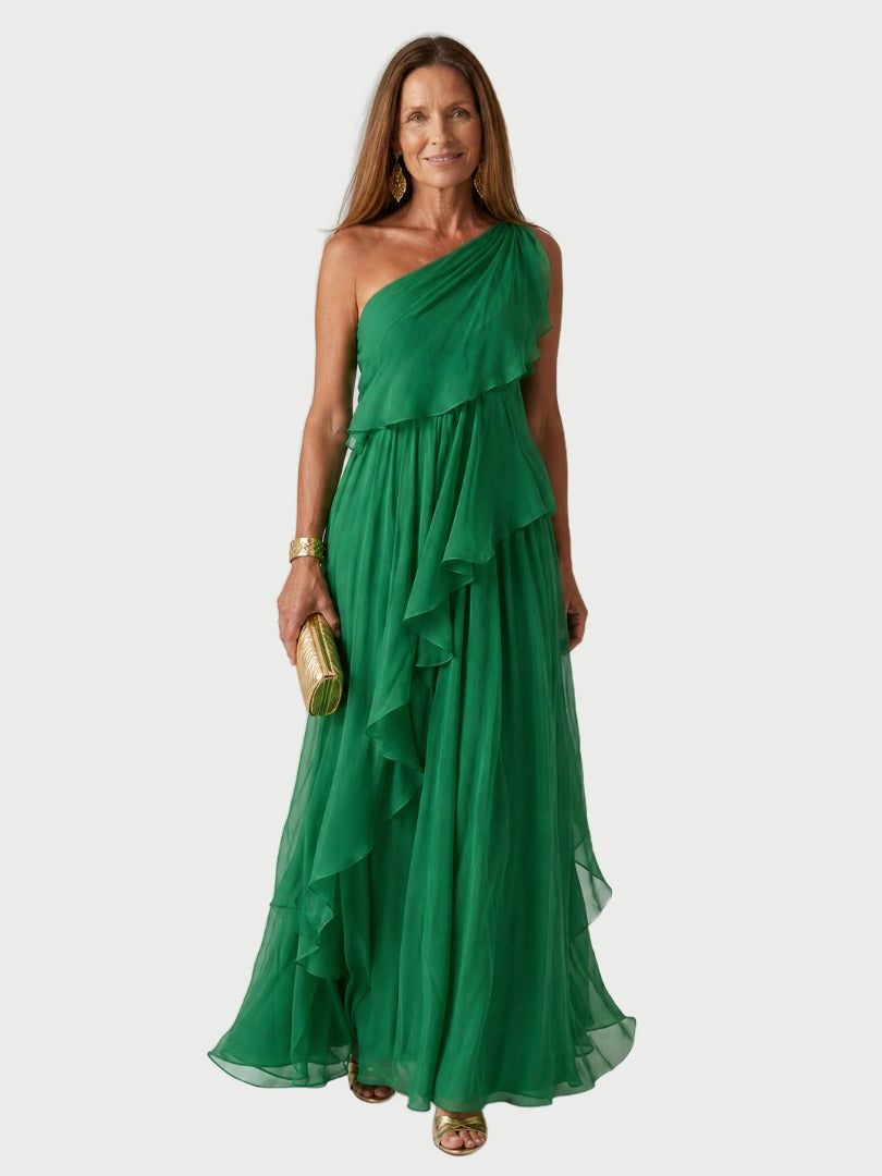 Ruffled One-Shoulder Dress With A Defined Waist