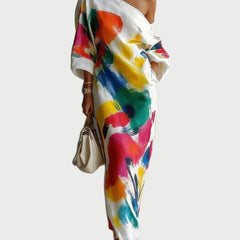 One-Shoulder Dress With An Abstract Print