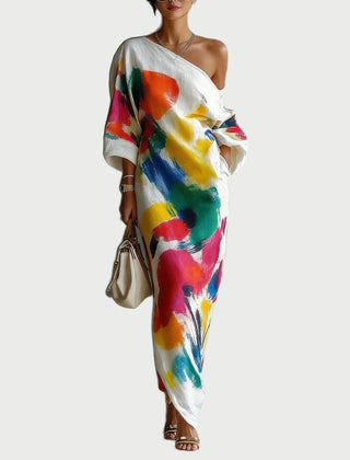 One-Shoulder Dress With An Abstract Print