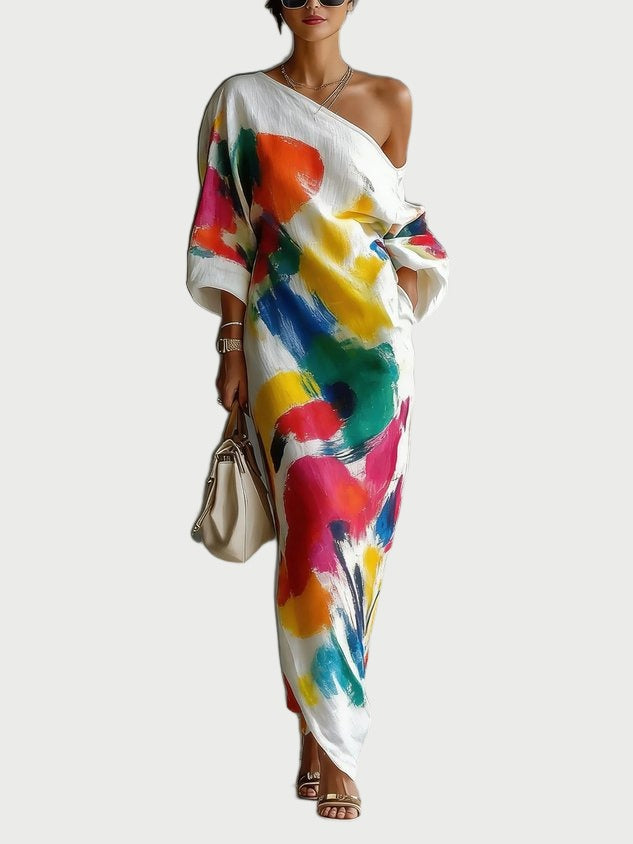One-Shoulder Dress With An Abstract Print