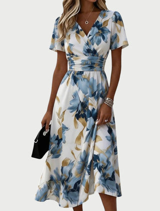 Floral Wrap V-Neck Midi Dress