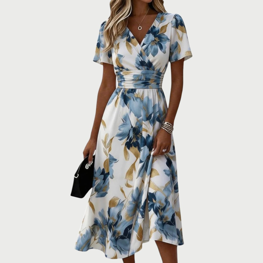 Floral Wrap V-Neck Midi Dress