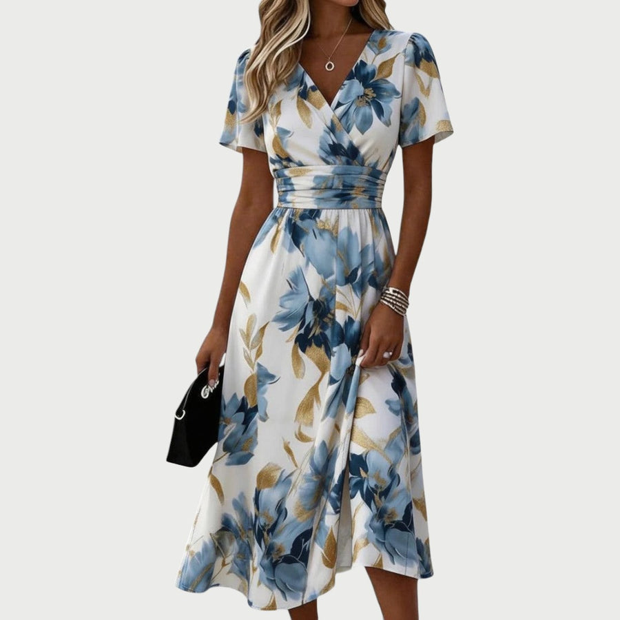 Floral Wrap V-Neck Midi Dress