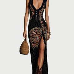 Boho Print V-Neck Maxi Dress