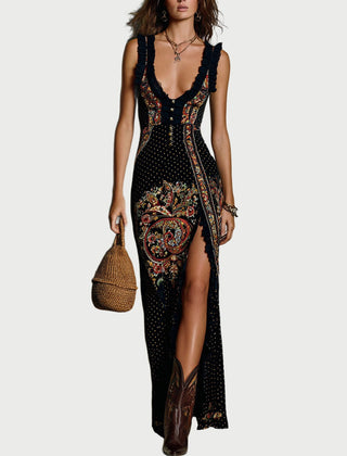 Boho Print V-Neck Maxi Dress