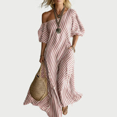 One-Shoulder Striped Maxi Dress