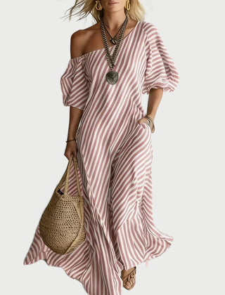 One-Shoulder Striped Maxi Dress