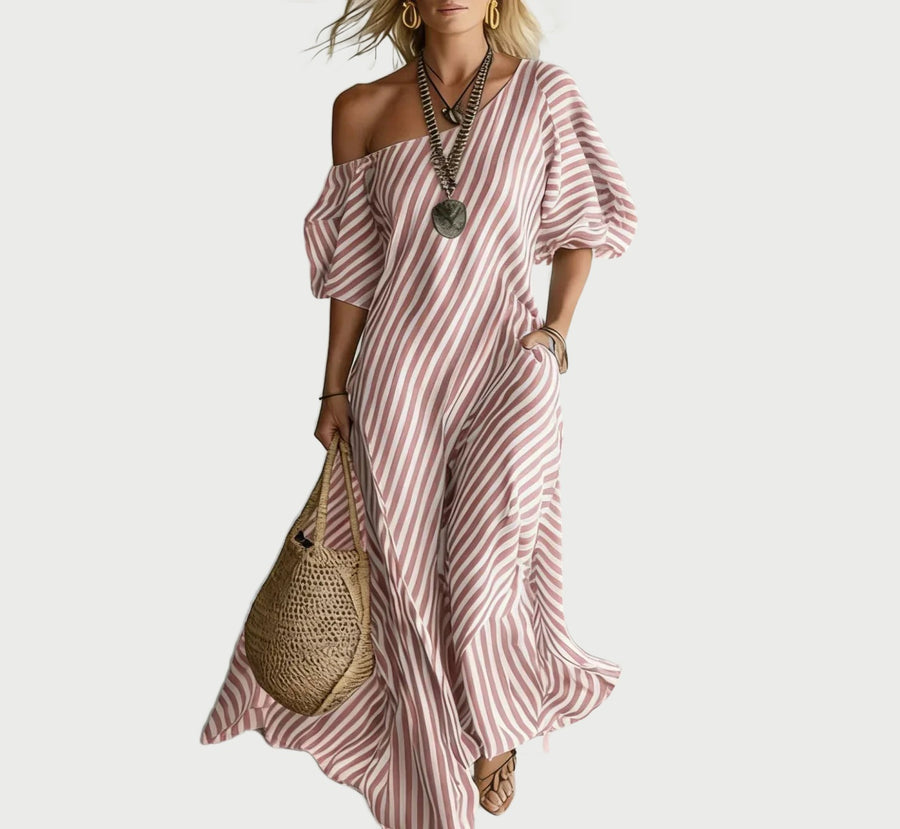 One-Shoulder Striped Maxi Dress