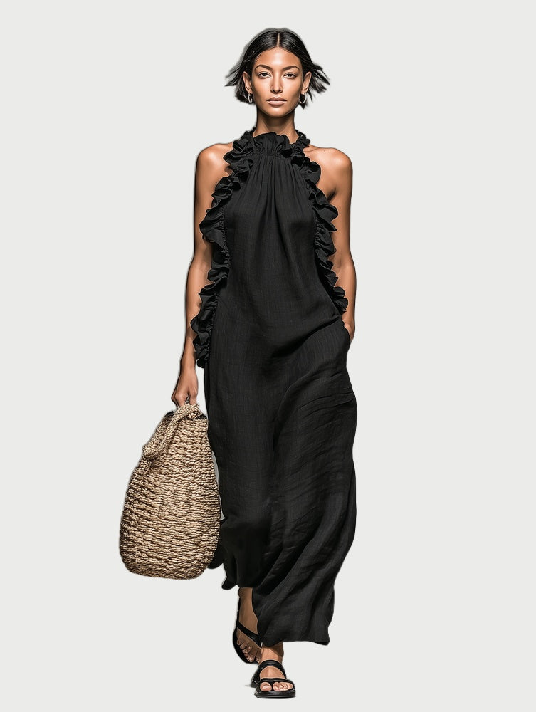Ruffle-Trim Sleeveless Maxi Dress