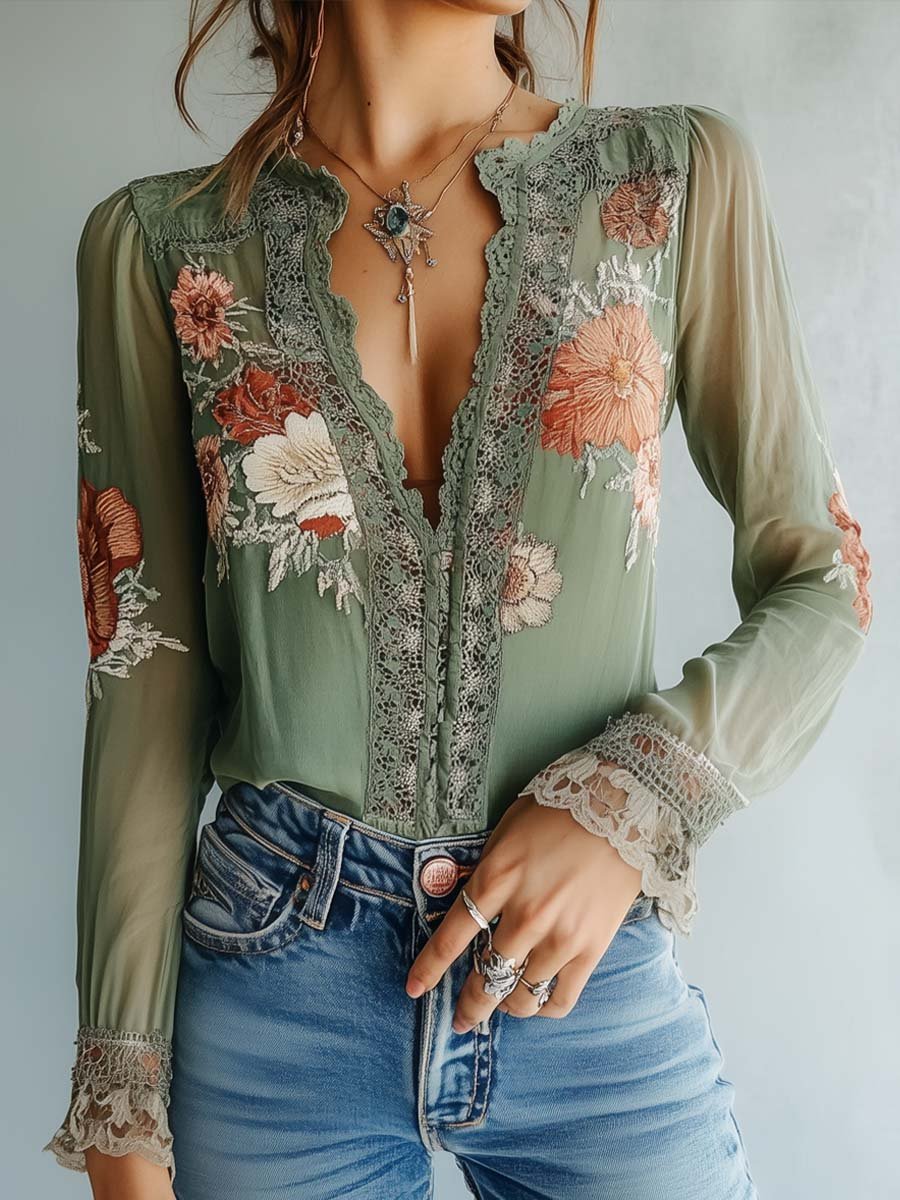 Miranda™ Bohemian Floral Lace Blouse