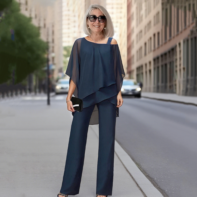 Cordovana™ Asymmetric Chiffon Two-Piece Set