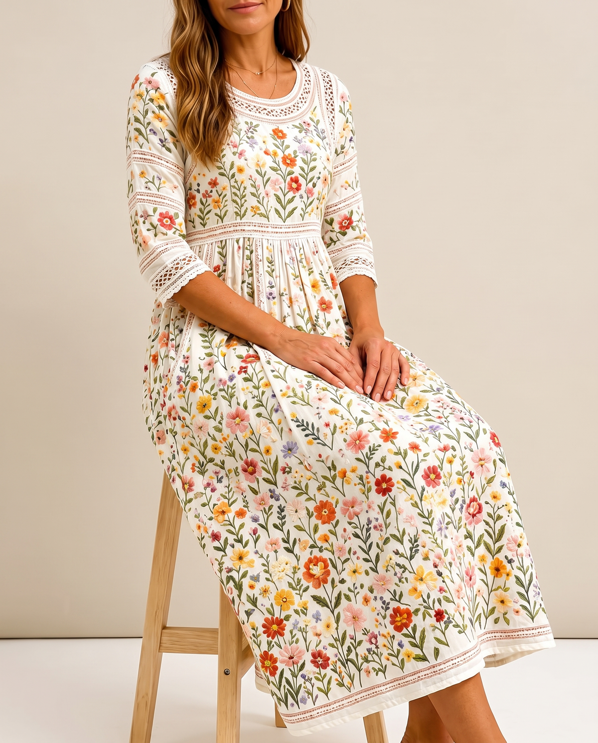 Adeline™ Lace-Trim Floral Dress